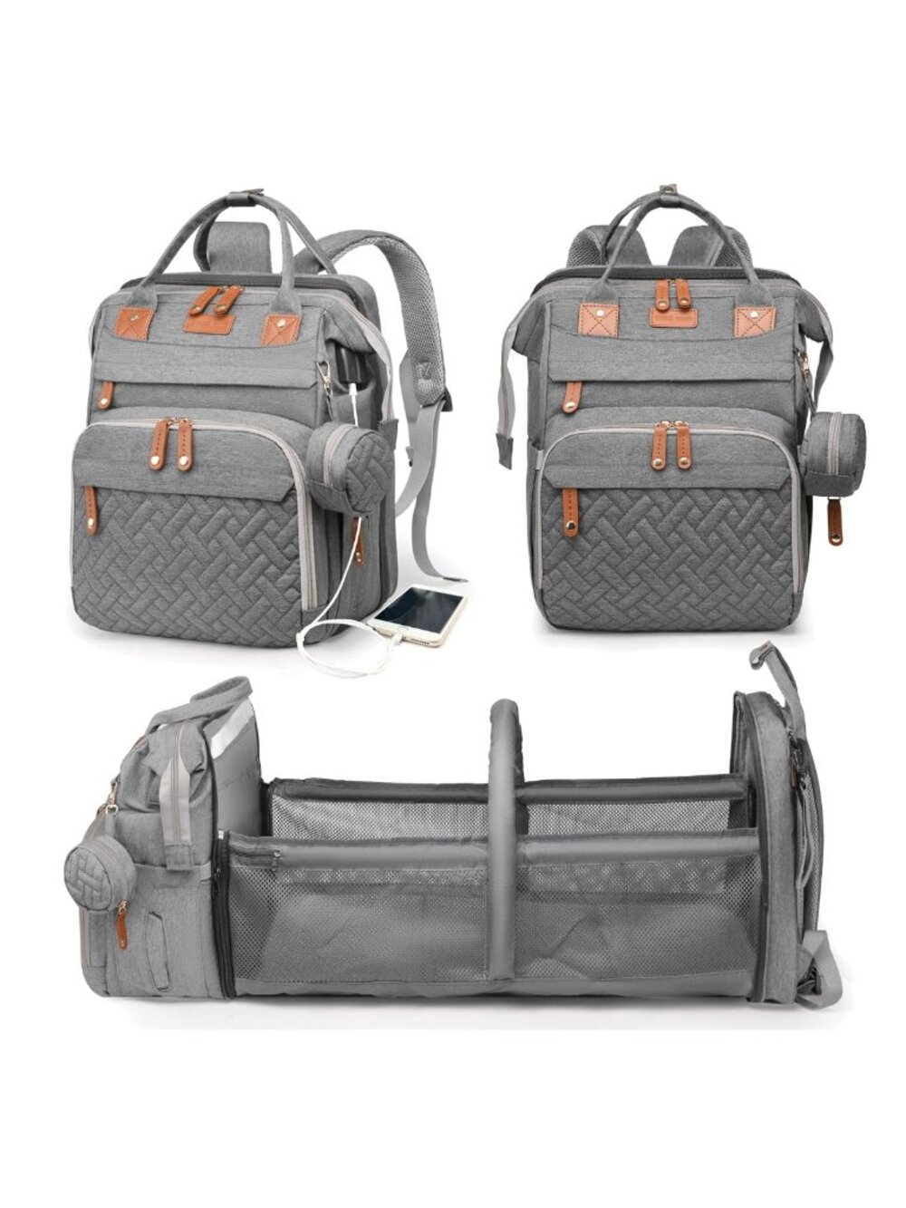 Waterproof Diaper Bag Backpack with Changing Station USB Port
